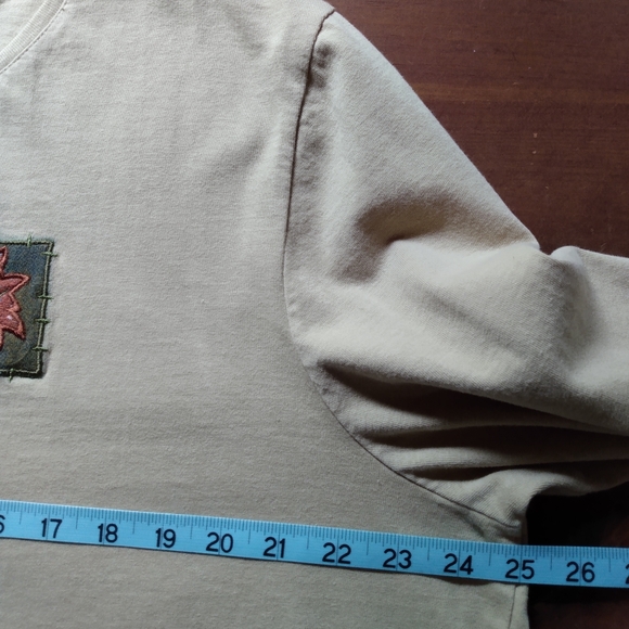 Onque Woman Leave Applique Cotton Jersey Top Long Sleeves - Picture 4 of 5